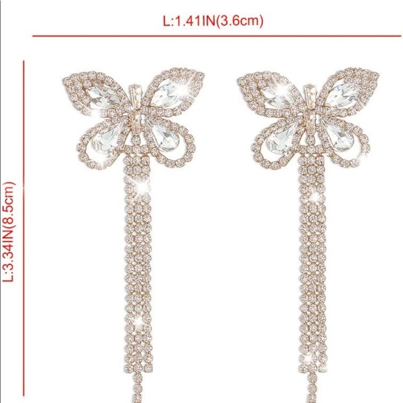 Butterfly Tassel Earrings Vintage Earrings Butterfly Earrings Rhinestone - Picture 5 of 8